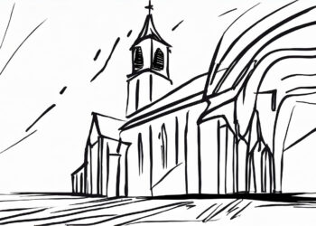 Eglise en flamme - Ukraine - dessin