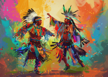 Ohlones dansant une danse traditionnelle - illustration