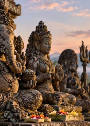 Statues de plusieurs divinités hindoues illustrant le polythéisme et la diversité des représentations du divin.